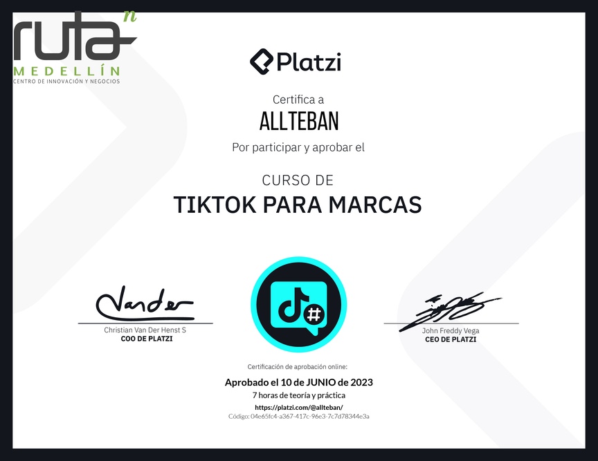 Diploma del Curso de Optimización de Estrategias de Marca en TikTok