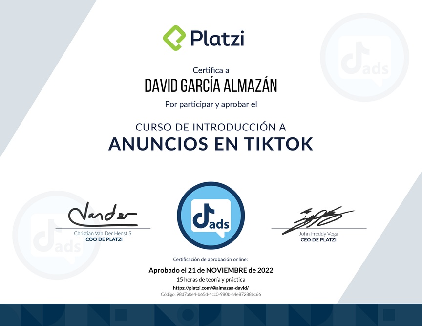 Diploma del Curso de Anuncios en TikTok