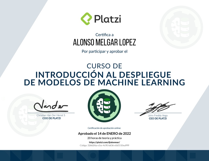 Diploma del Curso de Introducción al Despliegue de Modelos de Machine Learning