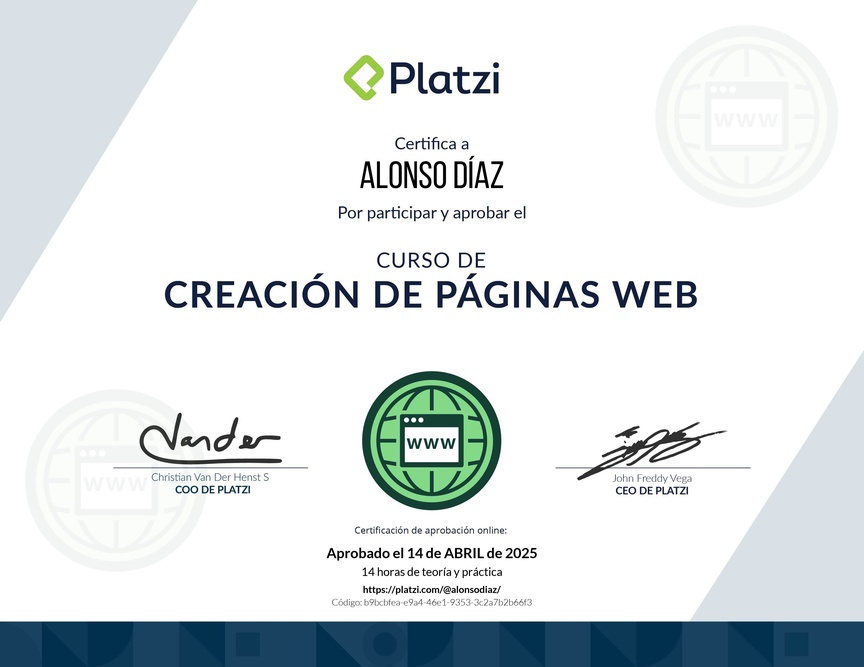 Diploma del Curso de Creación de Páginas Web con Wordpress y No-code