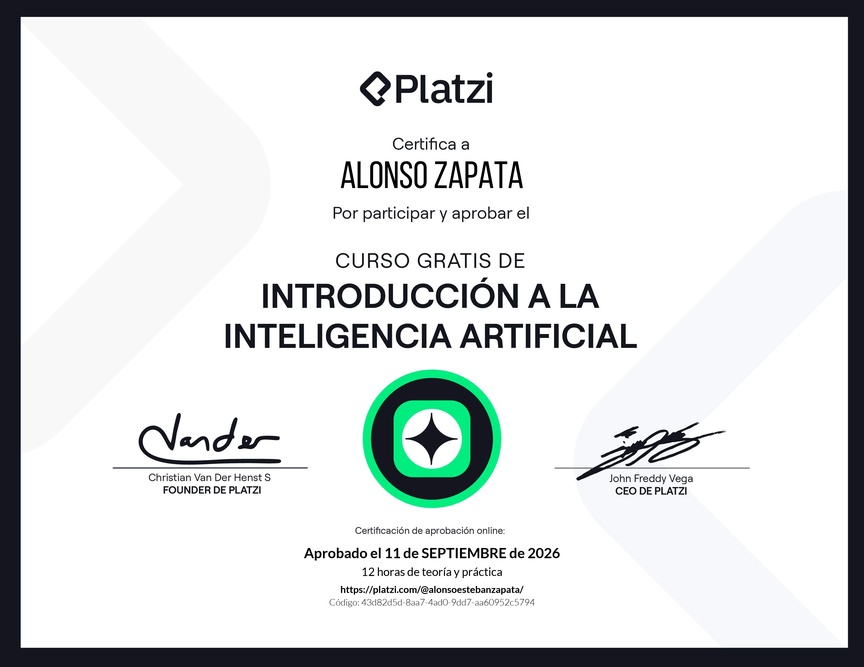 Diploma del Curso Gratis de Introducción a la Inteligencia Artificial