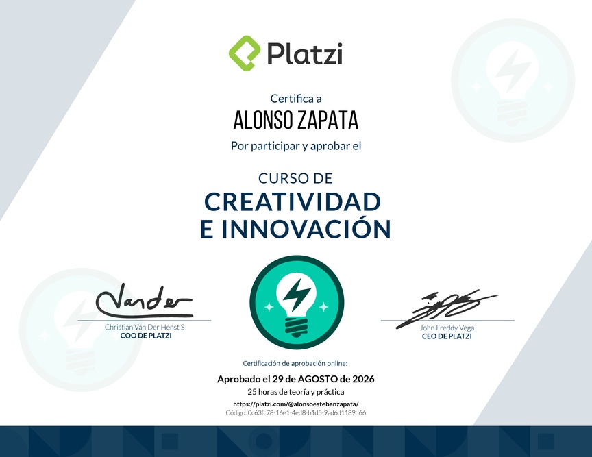 Diploma del Curso de Creatividad e Innovación