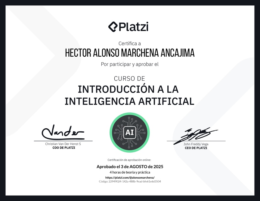 Diploma del Curso Gratis de Introducción a la Inteligencia Artificial