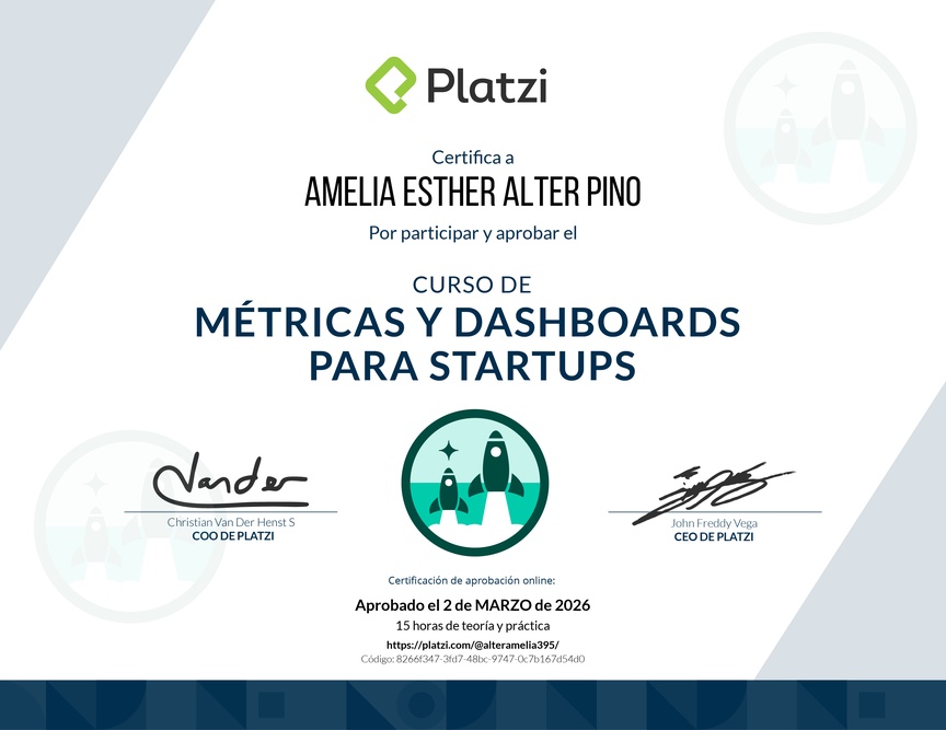 Diploma del Curso de Métricas y Dashboards para Startups