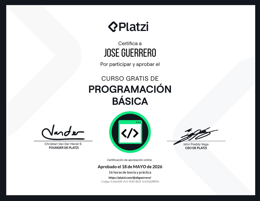 Diploma del Curso Gratis de Programación Básica