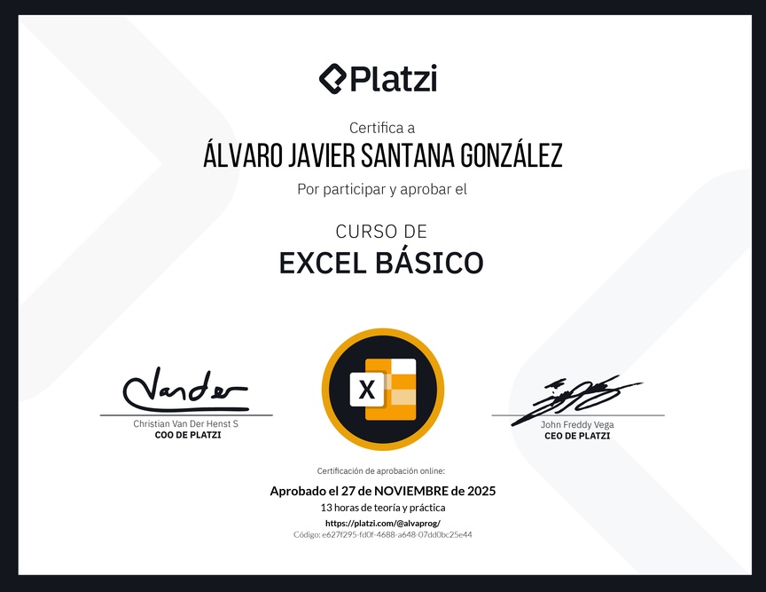 Diploma del Curso de Excel Básico