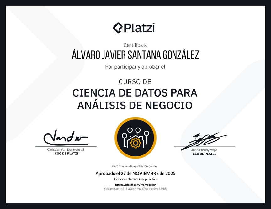 Diploma del Curso de Ciencia de Datos para Análisis de Negocio