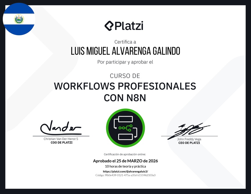 Diploma del Curso de Workflows Profesionales con n8n