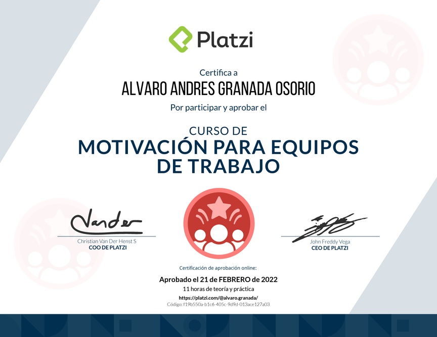 Diploma del Curso de Motivación para Equipos de Trabajo