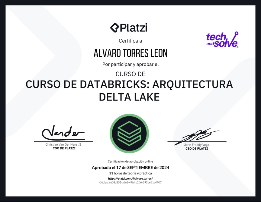 Diploma del Curso de Databricks: Arquitectura Delta Lake