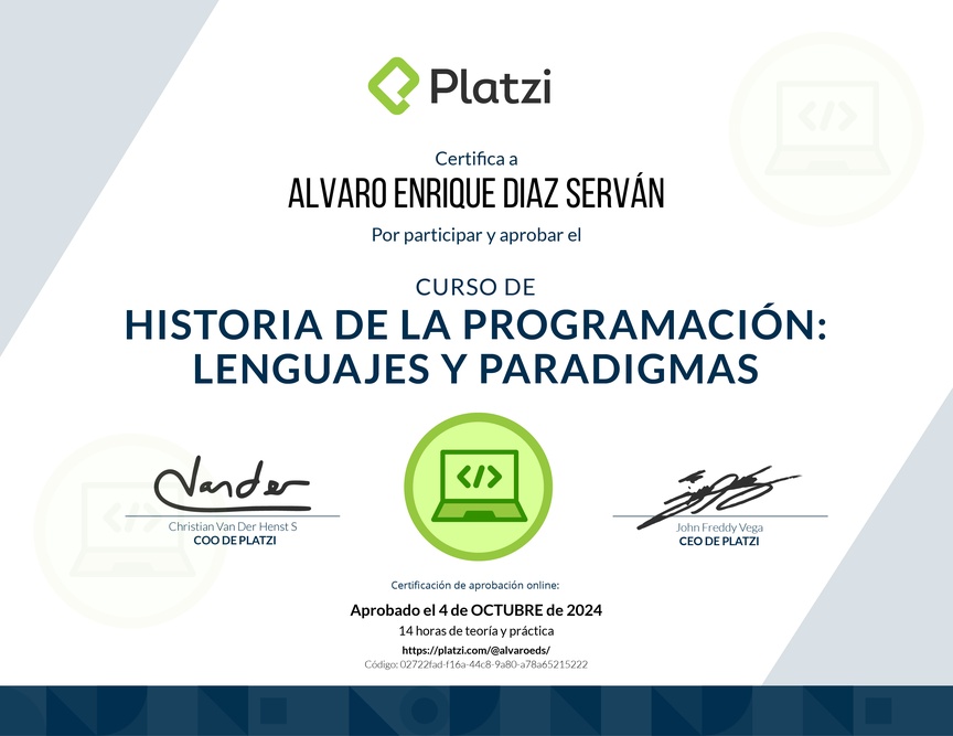Diploma del Curso de Historia de la Programación: Lenguajes y Paradigmas