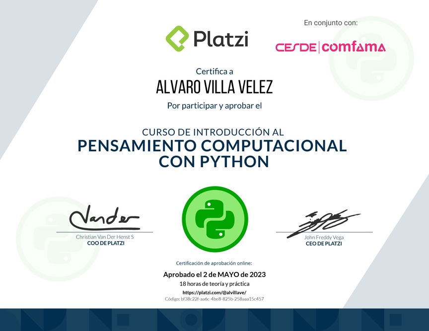Diploma del Curso de Introducción al Pensamiento Computacional con Python