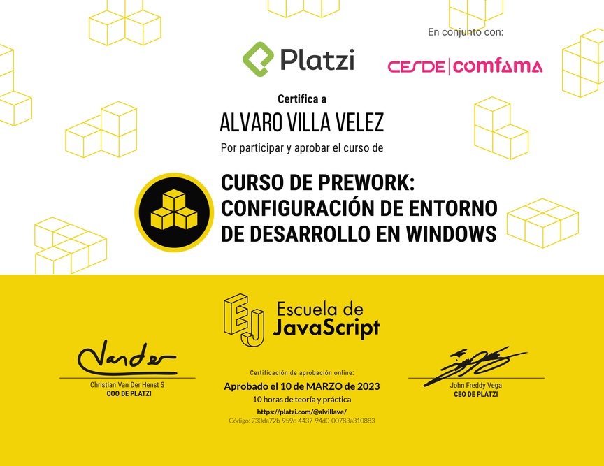 Diploma del Curso de Prework: Configuración de Entorno de Desarrollo en Windows