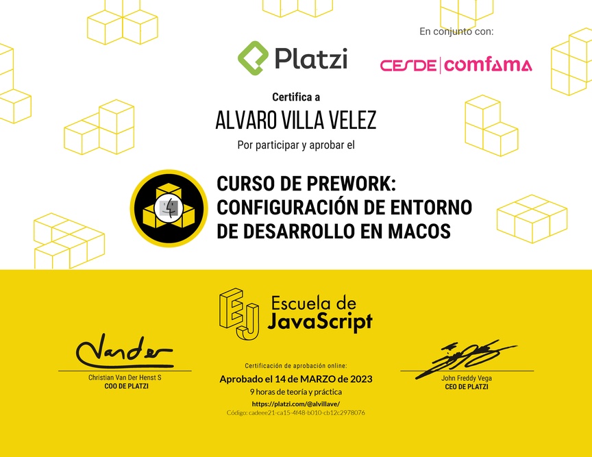 Diploma del Curso de Configuración de Entorno de Desarrollo en macOS
