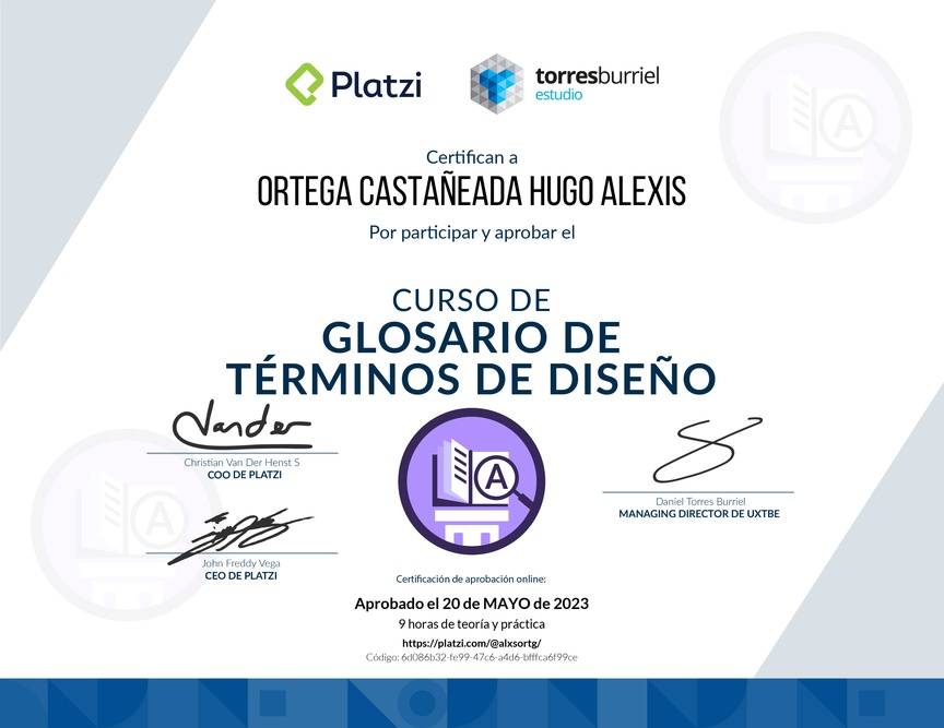 Diploma de Audiocurso Glosario de Términos de Diseño