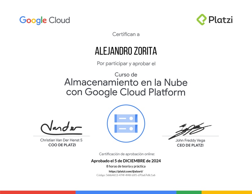 Diploma del Curso de Almacenamiento en la Nube con Google Cloud Platform