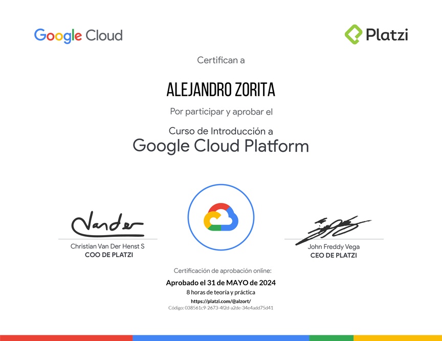 Diploma del Curso de Introducción a Google Cloud Platform