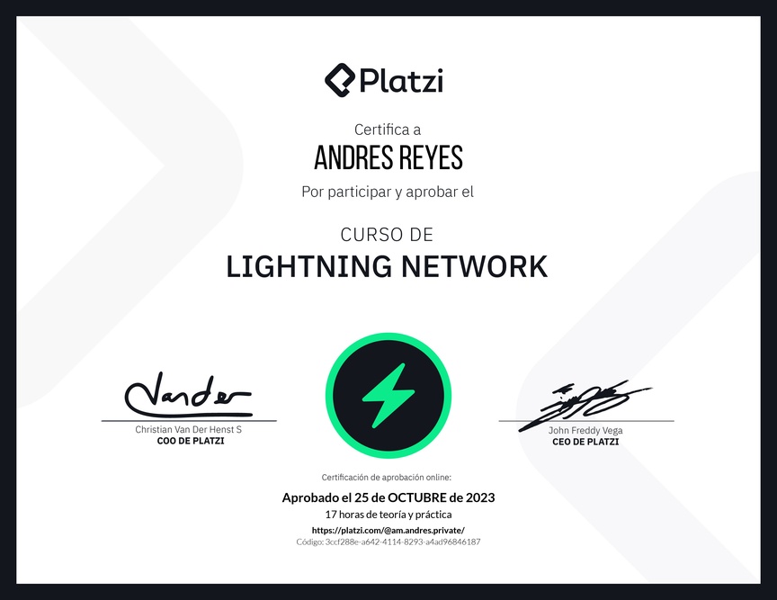 Diploma del Curso de Lightning Network