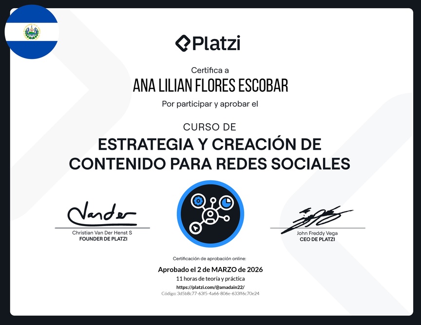 Diploma del Curso de Estrategia y Creación de Contenido para Redes Sociales