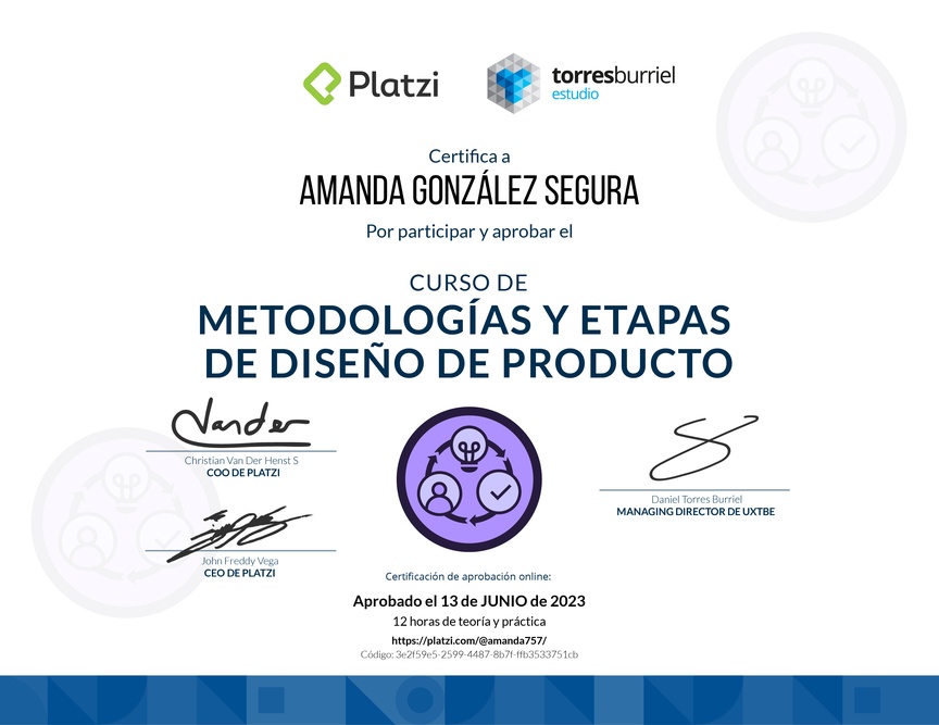 Diploma del Curso de Metodologías de Diseño de Productos Digitales
