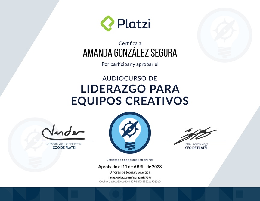 Diploma de Audiocurso de Liderazgo para Equipos Creativos