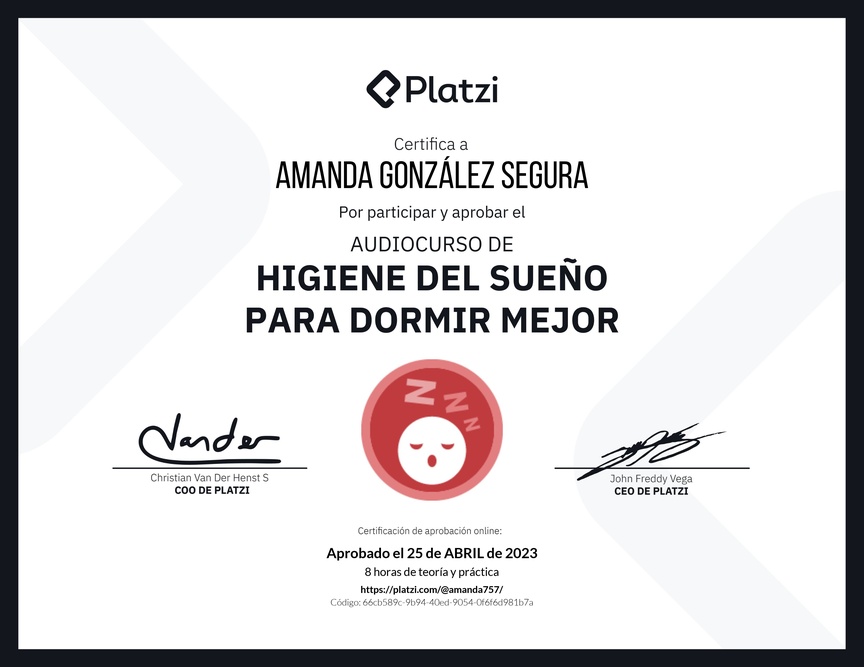 Diploma de Audiocurso de Higiene del Sueño para Dormir Mejor
