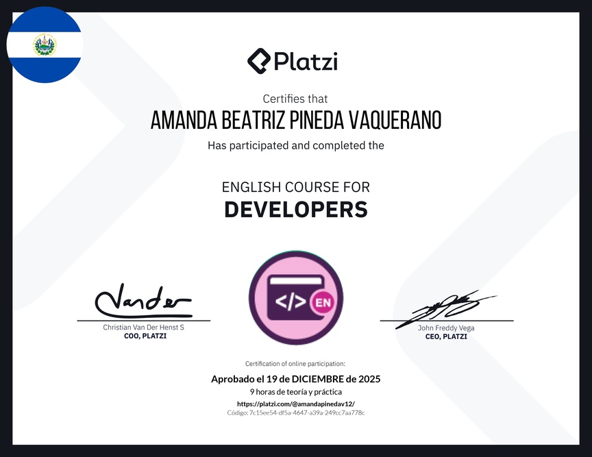 Diploma del Curso de Inglés para Programadores