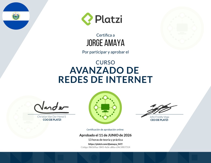Diploma del Curso de Redes de Internet - Profesional