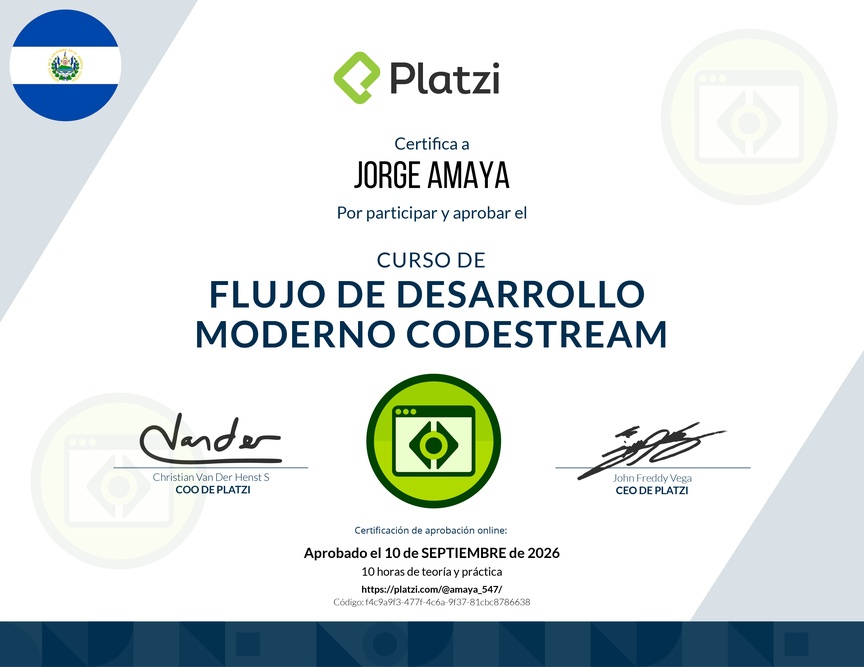 Diploma del Curso de Flujo de Desarrollo Moderno CodeStream
