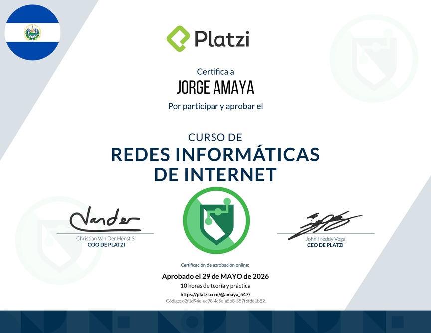 Diploma del Curso de Redes Informáticas de Internet