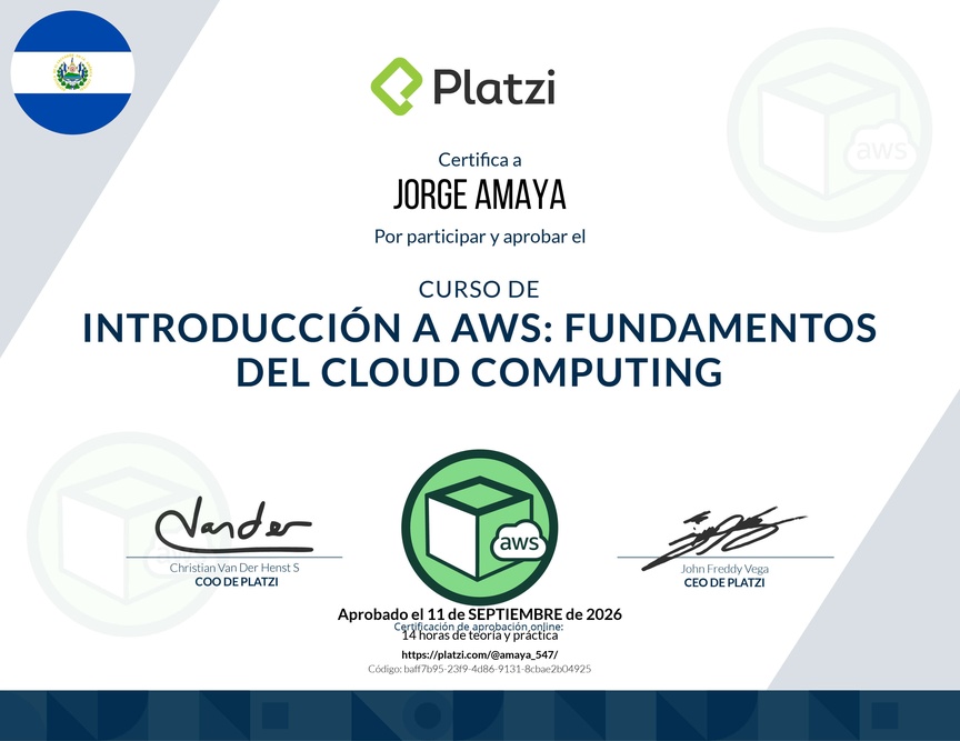 Diploma del Curso de Introducción a AWS: Fundamentos de Cloud Computing