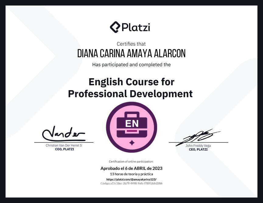 Diploma del Curso en Inglés para el Desarrollo Profesional