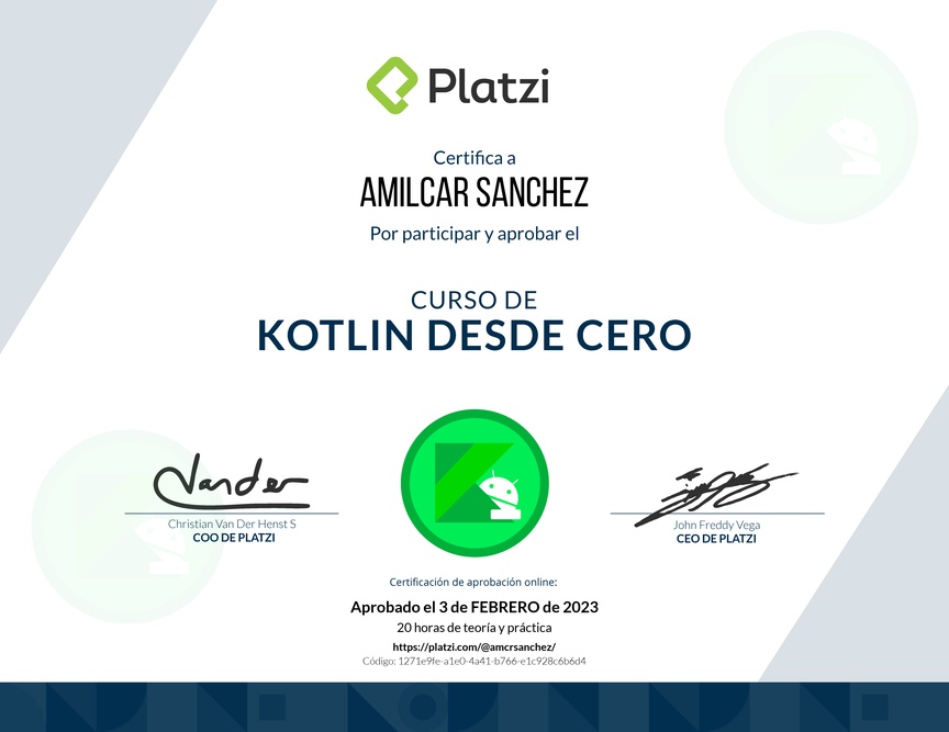 Diploma del Curso de Kotlin desde Cero