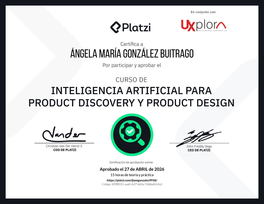 Diploma del Curso de Inteligencia Artificial para Product Discovery y Product Design: Herramientas y Técnicas