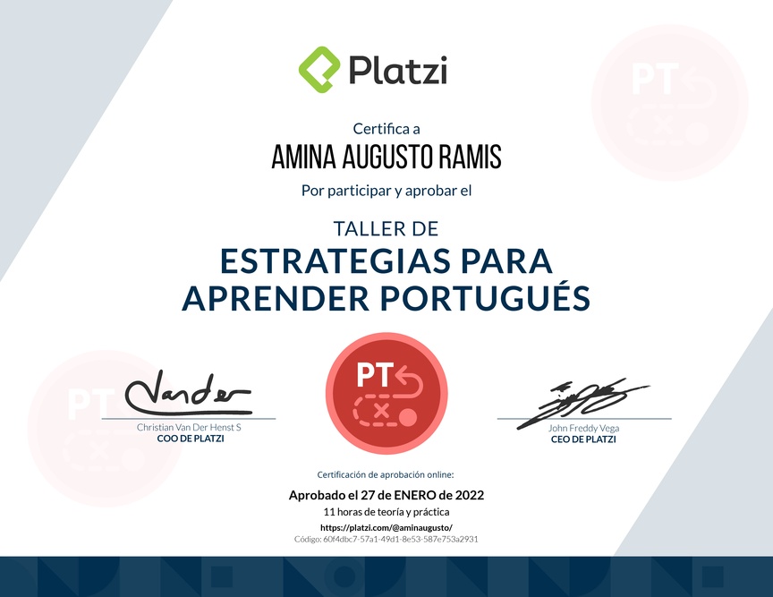Diploma de Audiotaller de Estrategias para Aprender Portugués