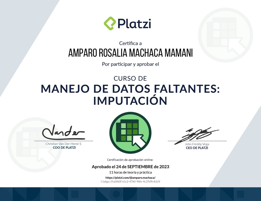 Diploma del Curso de Manejo de Datos Faltantes: Imputación