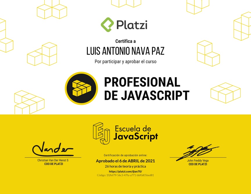 Diploma del Curso Profesional de JavaScript