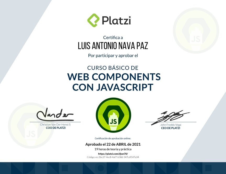 Diploma del Curso de JavaScript: Web Components