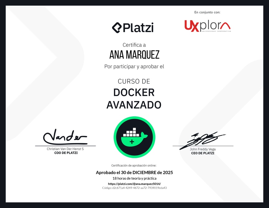 Diploma del Curso de Docker Avanzado