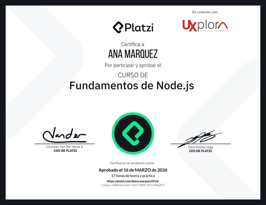 Diploma del Curso de Fundamentos de Node.js