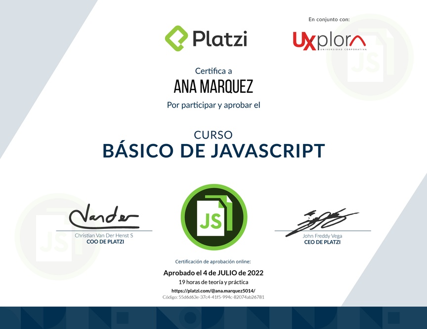 Diploma del Curso Básico de JavaScript