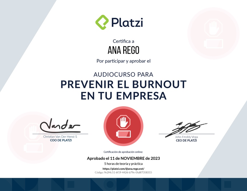 Diploma de Audiocurso para Prevenir el Burnout en tu Empresa