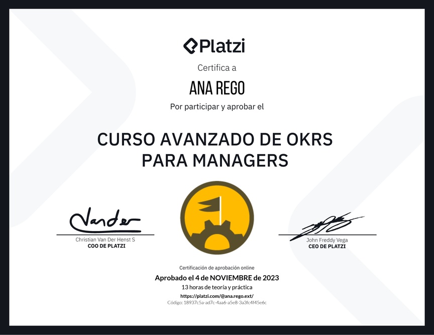 Diploma del Curso Avanzado de OKRs para Managers