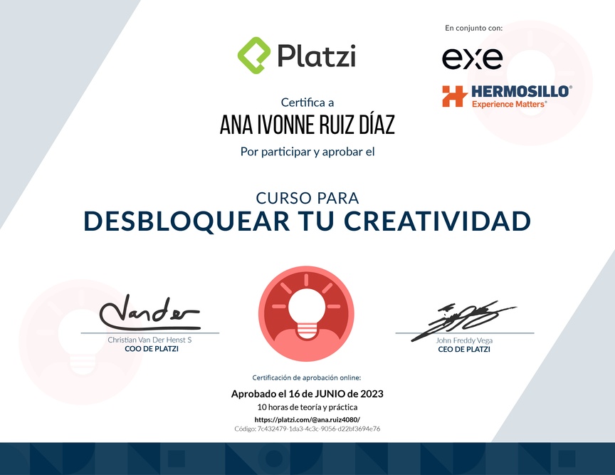 Diploma de Audiocurso de Desarrollo de Creatividad para tu Vida Profesional
