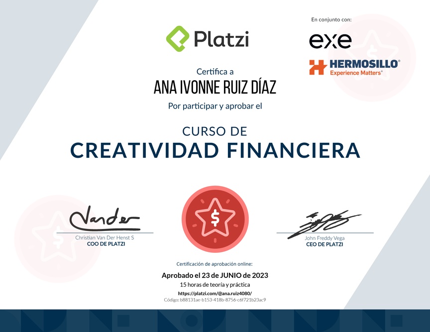 Diploma del Curso para Generar Ingresos adicionales y diversificar tus finanzas