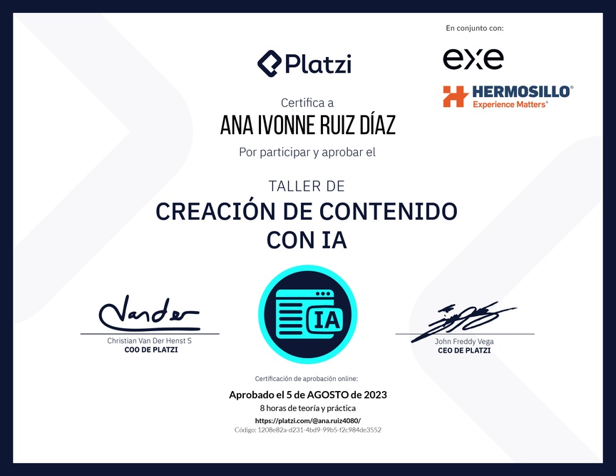 Diploma de Taller de Creación de Contenido con Inteligencia Artificial