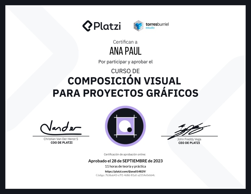 Diploma del Curso de Composición Visual para Proyectos Gráficos
