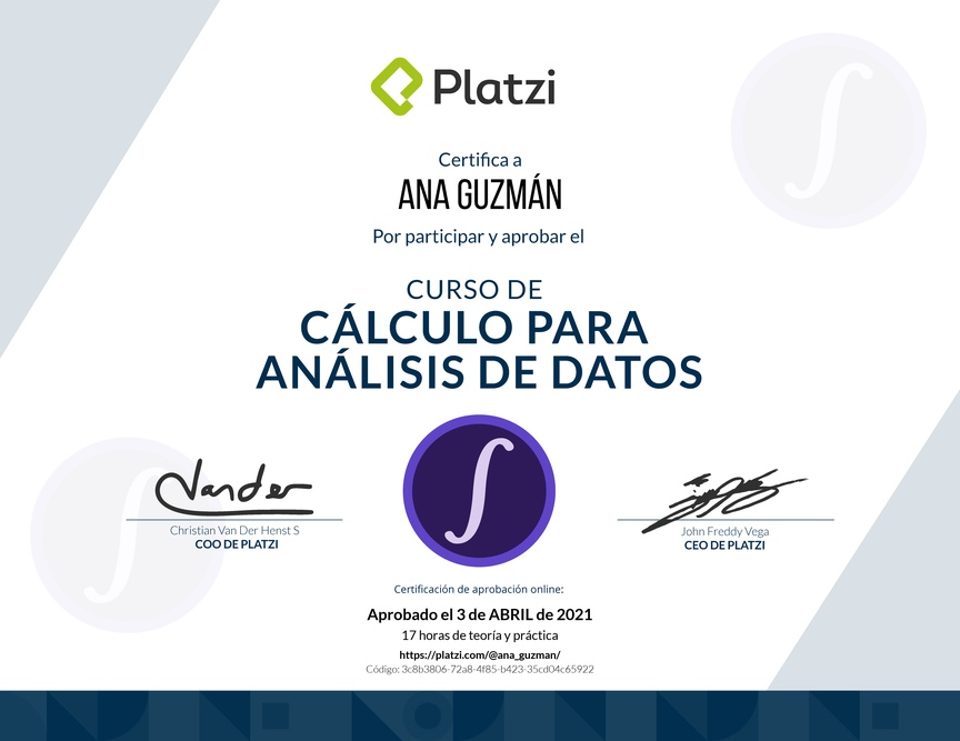 Diploma del Curso de Cálculo para Análisis de Datos
