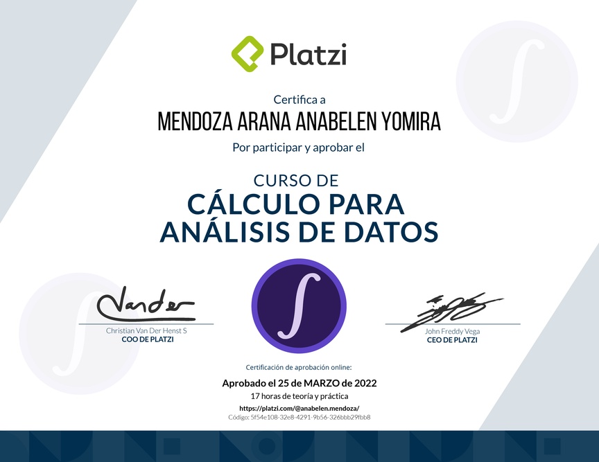 Diploma del Curso de Cálculo para Análisis de Datos