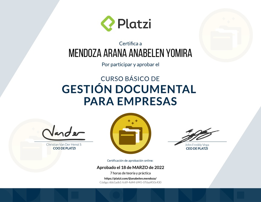 Diploma del Curso Básico de Gestión Documental para Empresas
